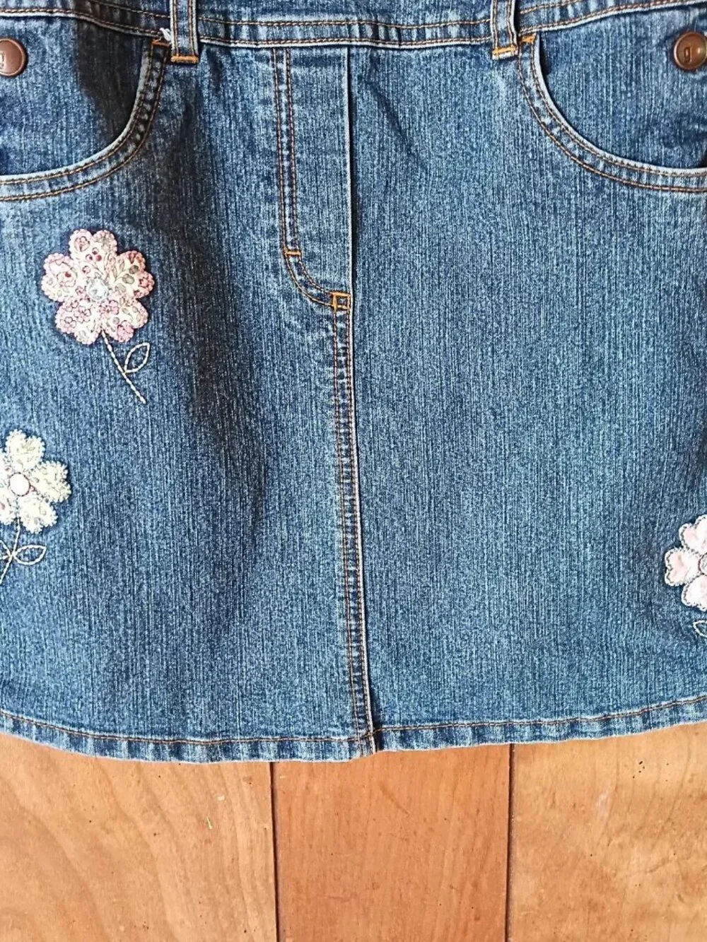 Gymboree Girls Denim Jumper Dress Size XL Blue Jean Floral Embroidered Cotton